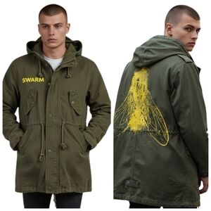 My Chemical Romance SWARM Military Field Jacket Green Hooded Parka Small  F317